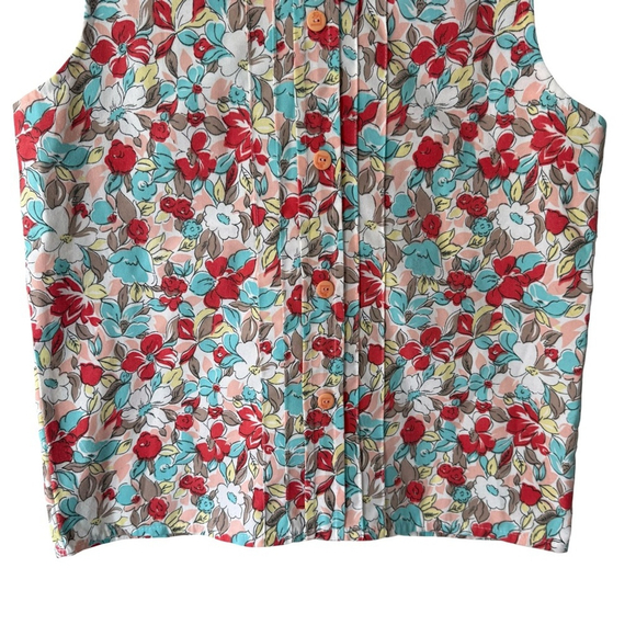 Handmade Vibrant Floral Button-Down Blouse Size M Cottagecore Summer Vintage - Picture 5 of 9